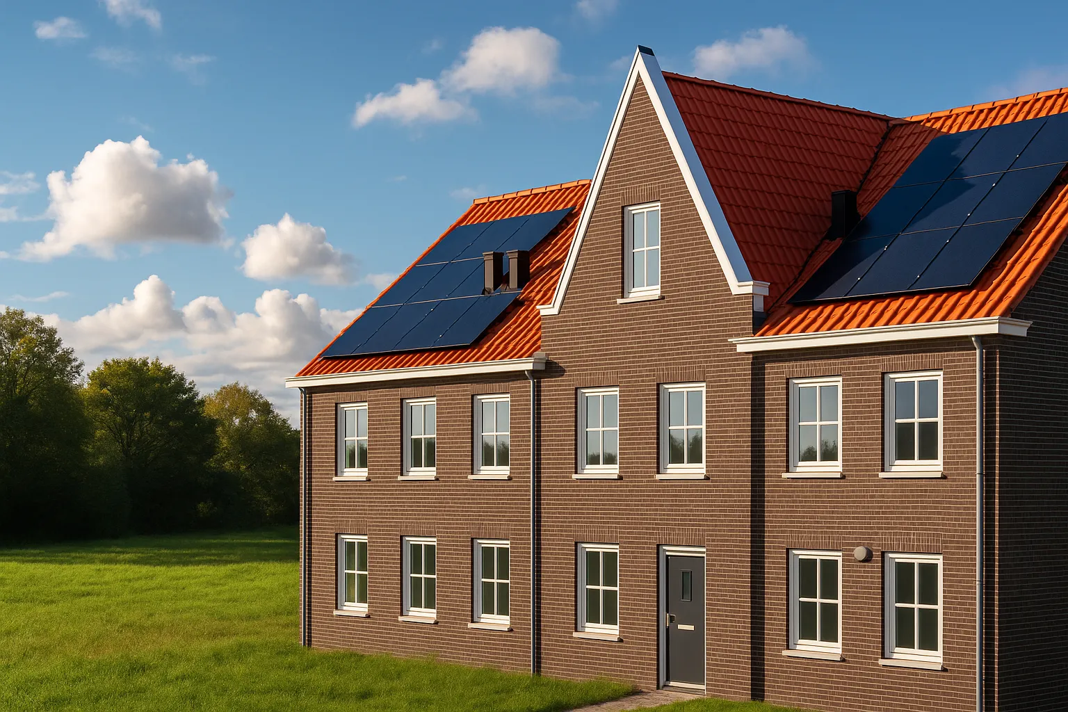 Wohnhaus mit Photovoltaik-Anlage auf dem Ziegeldach